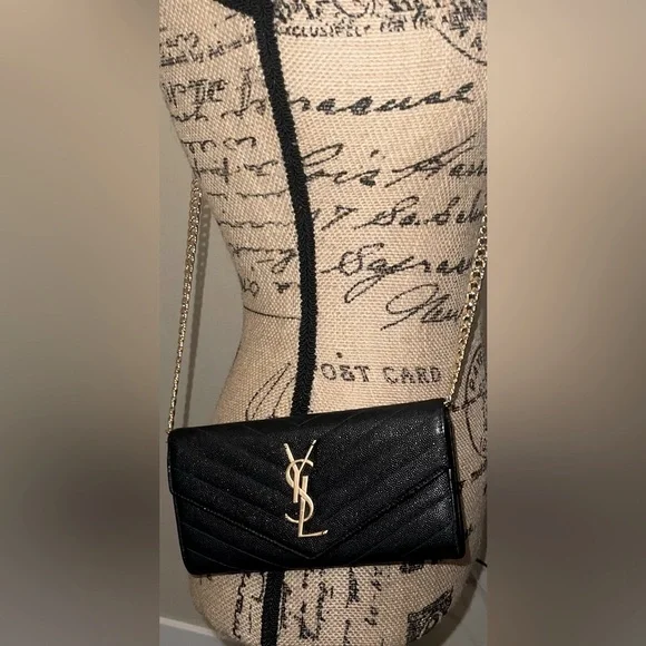 Yves Saint Laurent Black and Gold Chain Wallet - Picture 10 of 14